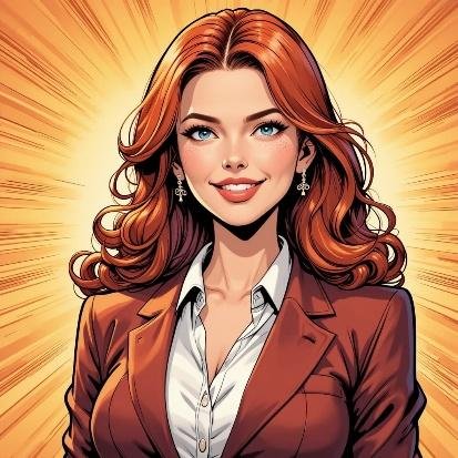 A person with red hair and a red blazer

Description automatically generated