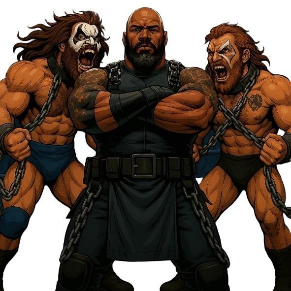A group of men with chains

Description automatically generated