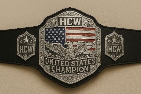 A belt buckle with an eagle and text

Description automatically generated