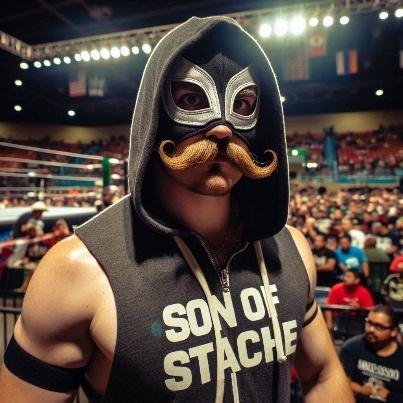 A person wearing a mask and hoodie in a wrestling arena

Description automatically generated