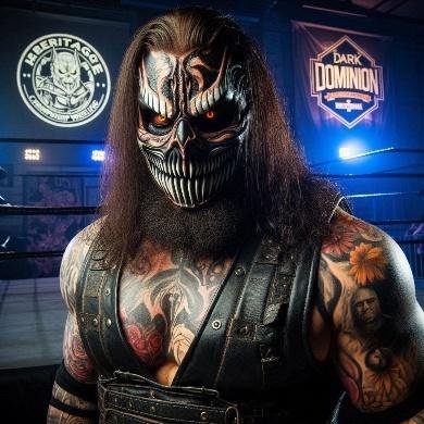 A person with long hair and a skull mask

Description automatically generated