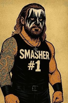 A person with long hair and a tattoo on his arm

Description automatically generated