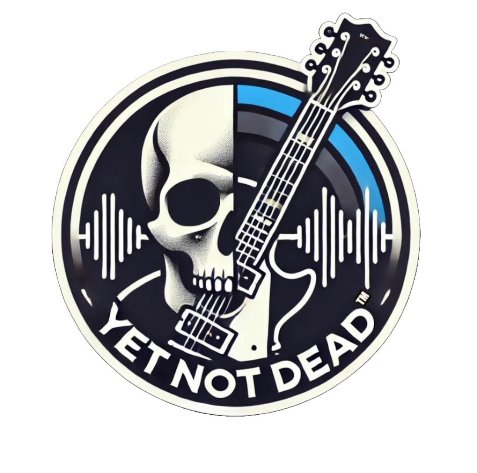 A sticker with a skull and guitar

Description automatically generated