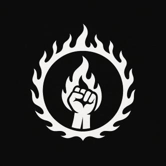 A white hand with fire in a circle

Description automatically generated