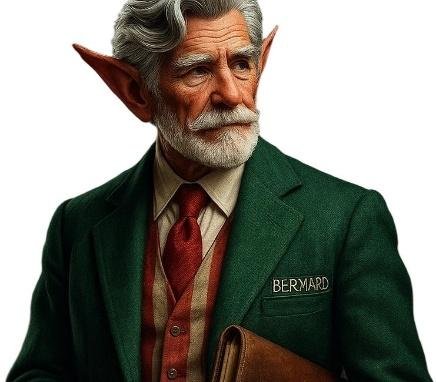 A person with a beard and elf ears

Description automatically generated