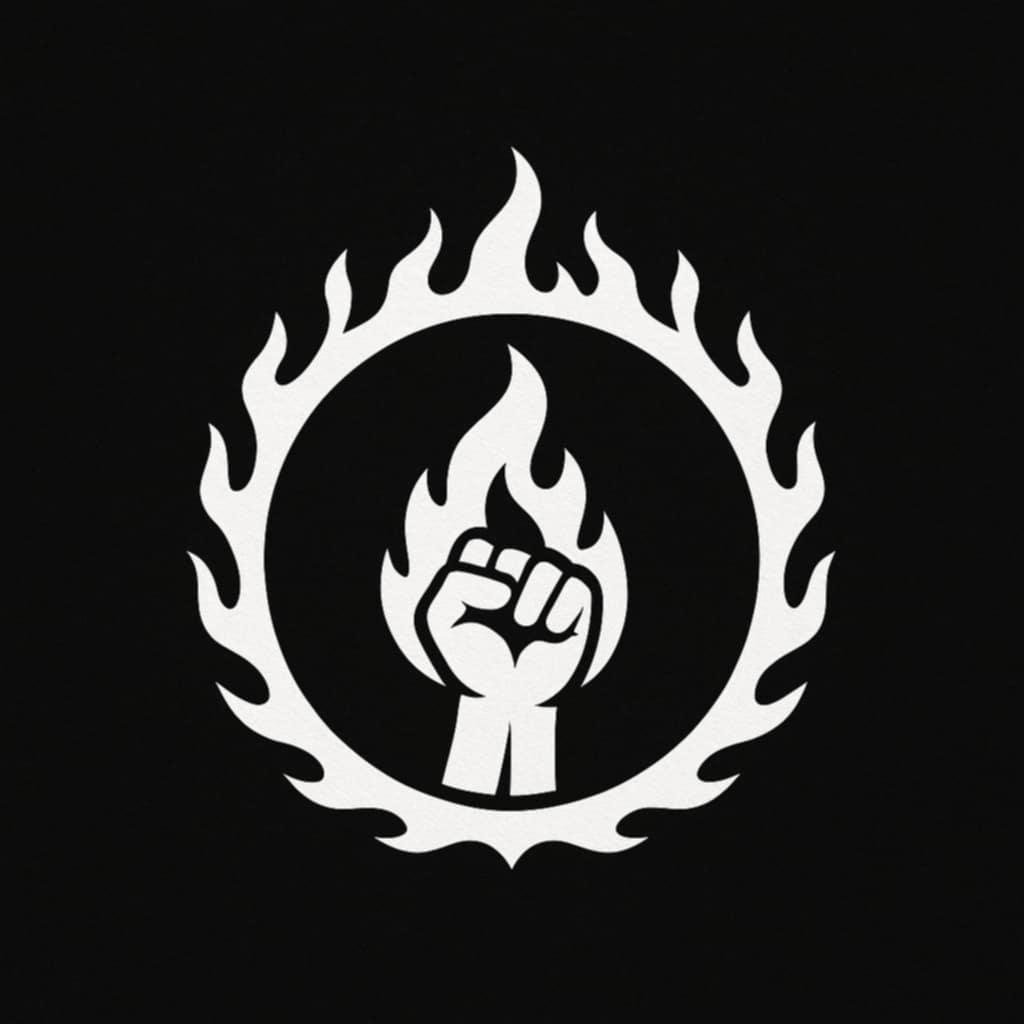 A white hand with fire in a circle

Description automatically generated